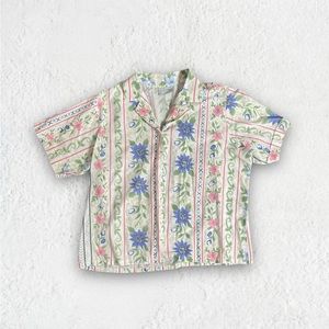 Authentic 80s Blair floral Abstract Design Button Down Woman’s Shirt Top Cute!